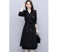 Trench Donna Nero Antivento Stile Britannico Con Cintura Elegante CF61750