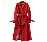 Trench Donna Primavera Strada Casual Lungo Allentato Doppio Petto Trench Giacca Rosso XL