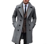 Trench doppiopetto da uomo, da lavoro, cappotto lungo con risvolto per gentiluomo/giacca a vento calda formale/per autunno inverno ufficio abbigliamento casual (M grigio scuro)
