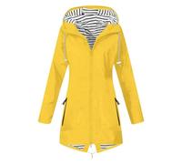 Trench - Giacca impermeabile da donna, impermeabile, impermeabile, per autunno, inverno, antivento, per attività all'aria aperta, a righe, per alpinismo, per le mezze stagioni, con cappuccio, giallo