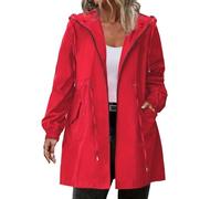 Trench lungo da donna con cappuccio, pantaloni da trekking impermeabili da donna, per attività all'aria aperta, giacca a vento con cappuccio, taglia 48, Rosso, XXL