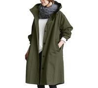 Trench lungo da donna, impermeabile con cappuccio, tasche con bottoni, traspirante, foderata, giacca a vento per autunno, elegante giacca a vento, Verde militare D, XXL