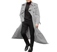 Trench Lungo da Uomo Con Cintura Leggero Doppio Petto Slim Fit Cappotto Giacca Allentata Autunno e Inverno, 02 Grigio, S