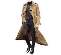 Trench Lungo da Uomo Con Cintura Leggero Doppio Petto Slim Fit Cappotto Giacca Allentata Autunno e Inverno, Cachi, M