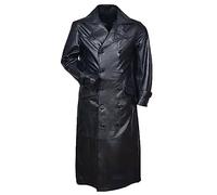 Trench lungo da uomo, impermeabile, classico, in ecopelle, tinta unita, nero steampunk, uniforme militare classica della seconda guerra mondiale, stile tedesco vintage, vestibilità aderente, doppio