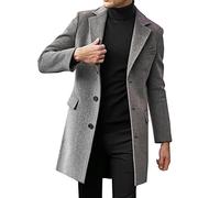 Trench lungo da uomo, in misto lana, lunghezza 3/4, cappotto lungo da pisello, invernale, caldo, per lavoro, casual, elegante, vestibilità regolare, taglia M-4XL, Grigio, XL