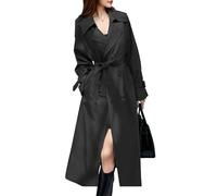 Trench lungo impermeabile da donna, doppiopetto, lunghezza spolverino, maxi, lungo, classico, con revers, cintura e tasche