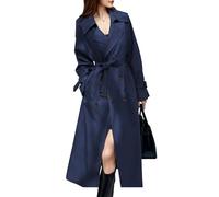 Trench lungo impermeabile da donna, doppiopetto, lunghezza spolverino, maxi, lungo, classico, con revers, cintura e tasche