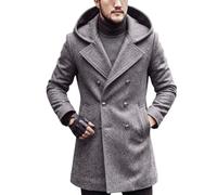 Trench lungo invernale da uomo, impermeabile, con cappuccio | Trench lungo da uomo a doppio petto, tinta unita, casual, alla moda, caldo, cappotti alla moda per i pendolari quotidiani