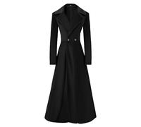 Trench lungo nero da donna, trench doppiopetto da donna, cappotti lunghi cappotti invernali eleganti