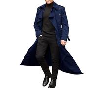 Trench lungo uomo con cintura leggero doppio petto trench coat slim fit trench cappotto doppio petto cintura giacca allentata uomo autunno e inverno trench lungo, Blu (02 blau), XXL