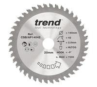 Trend Blade per Sega Circolare in Alluminio e Plastica, Diametro 140mm, Foro 20mm, 42 Denti, 2mm Spessore, Gancio -6°, TCT, Finitura Extra-Fine, CSB/AP14042