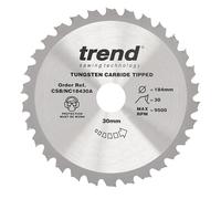 Trend Disco Sega Circolare 184mm 30T 30mm TCT +15° | Ideale per tagli rapidi e finitura media in legno e pannelli; kerf 2 mm, denti TCT, CSB/NC18430A