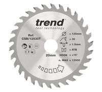 Trend Wood Blade per Sega Circolare Senza Filo, Diametro 125mm, Foro 20mm, 30 Denti, 1.5mm Spessore, Gancio +15°, TCT, Finitura Media, CSB/12530T