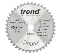 Trend Disco TCT per sega circolare da 250mm 42 denti, foro 30mm | Ideale per tagli trasversali puliti nel legno: 42 denti TCT, taglio 3mm, -5° gancio, finitura medio, CSB/CC25042