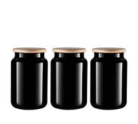 TREND FOR HOME Barattolo Vetro Nero 900 ml Set di 3 Ermetici Contenitori Alimentari con Coperchio in Legno per Alimenti Contenitori per il Bagno per Prodotti Igienici | A: 15 cm | ⌀ 10 cm | Carissa