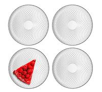 TREND FOR HOME Servizio Piatti 4 Persone Set Piatti Piani in Vetro Trasparent Servizio di Piatti da Dessert per Insalata Antipasti Frutta Contorni Spuntini | Ø 17.4 cm | Design Geometrico | Elina