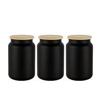 TREND FOR HOME Set di 3 Barattoli Vetro con Coperchio di Legno 970 ml Contenitori Ermetici per Alimenti Barattoli Sale Zucchero Caffè Pasta Spezie Barattolo Caffe | Eco Storage | Nero Opaco