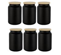 TREND FOR HOME Set di 6 barattoli neri con coperchi in legno, da 970 ml, ermetici, per tè, caffè e altre cose, per spezie | Eco Storage, nero opaco