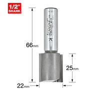 Trend Fresa Diritta 2 Flute 22x25mm, Codolo 1/2" TCT Carburo di Tungsteno | Per scanalature dritte pulite e fresatura d'attacco; inserti TCT in carburo di tungsteno, Ø22mm, 4/66x1/2TC