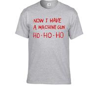 Trend Gear Maglietta da Uomo con Scritta Now I Have A Machine Ho Ho Ho, Ispirata a Die Hard Tee Top, T-Shirt Sport Grigio Stampa Rossa, M