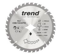 Trend Lama per sega circolare ATBR senza fili, diametro 190 mm, foro diamantato, 36 denti, taglio 1,6 mm, gancio +25°, TCT, finitura fine, CSB/19036TW