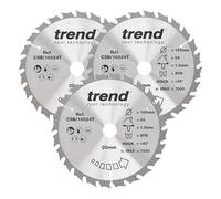 Trend Lama per sega circolare cordless legno 165 mm Ø, foro 20 mm, 24 denti, spessore 1,5 mm, angolo 20°, TCT, finitura media, confezione da 3, CSB/165/3PK/D