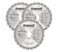 Trend Lama per sega circolare cordless legno 190 mm Ø, foro 30 mm, 24 denti, spessore 1,5 mm, angolo 20°, TCT, finitura grossolana, confezione da 3, CSB/190/3PK/A