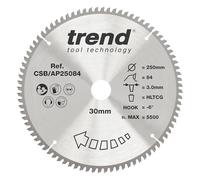 Trend Lama per sega circolare CraftPro TCT per piano di lavoro in alluminio e plastica, diametro 250 mm x 84 denti x foro 30 mm, punta in carburo di tungsteno, CSB/AP25084