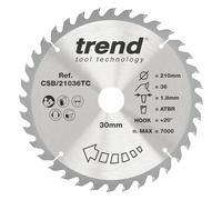 Trend Lama per sega circolare CraftPro Thin kerf TCT, diametro 210 mm x 36 denti x foro 30 mm, punta in carburo di tungsteno, CSB/21036TC