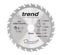 Trend Lama per sega CraftPro, 136 mm di diametro x 20 mm di alesaggio x 24 denti TCT per seghe a batteria,CSB/13624TA