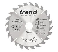 Trend Lama per sega CraftPro TCT per uso generico, 190 mm x 24 denti x 30 mm di foro, con punta in carburo di tungsteno, CSB/19024