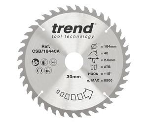 Trend Lama per sega CraftPro Trimming Crosscut TCT, 184 mm x 40 denti x 30 mm alesaggio, punta in carburo di tungsteno, CSB/18440A