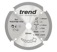 Trend Lama per sega Fiberboard PCD, diametro 165 mm x 4 denti x foro 20 mm, punta diamantata policristallina, PCD/FSB/1654