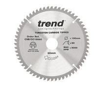 Trend Lama per Troncatrice per Legno, Diametro 190 mm, Foro 30 mm, 60 Denti, Larghezza di Taglio 2,6 mm, Angolo di Attacco -5°, Metallo Duro (TCT), Finitura Extra-Fine, CSB/CC19060
