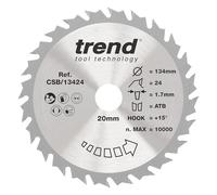 Trend Lama per Sega Circolare Wood, Diametro 134 mm, Foro 20 mm, 24 Denti, Taglio 1,7 mm, Angolo +15°, Metallo Duro (TCT), Finitura Media, CSB/13424