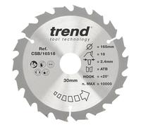 Trend Lama TCT 165x30 18T +20° 2,4mm per legno tenero e multistrato | Tagli rapidi e grezzi su legno tenero e multistrato: 18 denti TCT, foro 30 mm, spessore 2,4 mm, +20°, CSB/16518