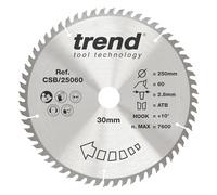 Trend Lama per sega CraftPro TCT a taglio incrociato per seghe circolari e da banco, diametro 250 mm x 60 denti x 30 foro, punta in carburo di tungsteno, CSB/25060
