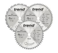 Trend Lame per troncatrice a batteria per legno, diametro 184mm, foro 16mm, 24/48/60 denti, taglio 1.6mm, angolo -5°, metallo duro (TCT), finitura media/fine/extrafine, confezione da 3, CSB/CC184/3PK