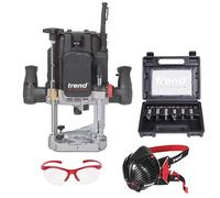 Trend T14 Kit di Avvio Definitivo per Fresatura, T14EK/EU Fresatrice a Immersione a Velocità Variabile (2300W, 12mm, 230V), Set di 6 Frese da 12mm, Maschera e Occhiali, T14/START/SET/E