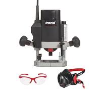 Trend T5 Set di Sicurezza e Fresatrice, T5EK/MK2/EU Fresatrice a Immersione a Velocità Variabile (1000W, 8mm, 230V), Maschera Antipolvere e Occhiali di Sicurezza, T5/SAFE/SET/E