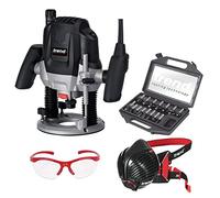 Trend Ultimate Routing Starter Set con Trend T7EK Workshop Router, 15 pezzi Cutter Set, Air Stealth Dust Mask P3 respiratore e occhiali di sicurezza, 1/2 pollici, 2100 W, 240 V, nero, T7/STARTER/SET