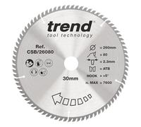 Trend Wood Blade per Sega Circolare, Diametro 260mm, Foro 30mm, 80 Denti, 2.3mm Spessore, Gancio +5°, TCT, Finitura Extra-Fine, CSB/26080