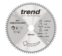 Trend Wood Cordless Mitre Saw Blade, 254mm Diametro, 30mm Foro, 80 Denti, 2.1mm Fenditura, Angolo di Incidenza -5°, TCT, Finitura Extra-Fine, CSB/CC25480T
