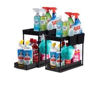 TrendAmico 2 Tier Under Sink Kitchen Organizer-Scaffale scorrevole con ganci e tazza appesa, organizzatore salvaspazio per cucina, armadio da bagno-nero, confezione da 2