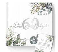 Trendanchor 60 libro degli ospiti per matrimonio con diamanti da compilare e incollare foto, idee regalo per il 60° anniversario di matrimonio per genitori - 72 pagine vuote senza domande
