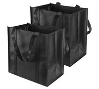 Trendecor Borsa per la spesa pieghevole, 2 pezzi, colore nero, grande borsa per il trasporto con maniglie, 38 x 35 x 25 cm, con manico lungo, perfetta come borsa per la spesa da donna, Nero