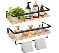 Trendecor Mensola da parete in legno, set da 2 mensole da cucina con portasciugamani, 40 cm, mensola decorativa da parete rustica, per cucina, bagno, lavanderia, soggiorno, ecc