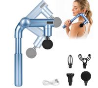 Trendecor Pistola massaggiante con manico estensibile, testa pieghevole, pistola massaggiante con 4 testine massaggianti, 3 angoli regolabili, per schiena, spalle, collo e corpo, rilassamento, blu