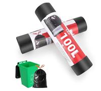Trendecor Sacchi della spazzatura, 100 l, extra forti, 30 sacchetti per la spazzatura con pratico cordino, per cucina, alimenti, 77 cm x 100 cm, grandi sacchi per la spazzatura per giardino, casa e